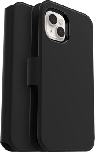 OtterBox Strada Via Case for iPhone 14 Plus, Shockproof, Drop Proof, Slim, Soft Touch Protective Folio Case with Card Holder, 2x Tested to Military Standard, Black