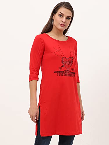 Image of FLEXIMAA Women's Cotton Printed Round Neck 3 /4 Sleeve Color Size Long Top