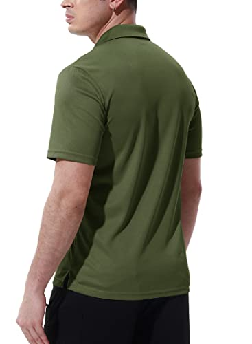 Basudam Men's Polo Shirts With Pocket Quick Dry Short Sleeve Active Performance Army Green 3Xl #TOP2