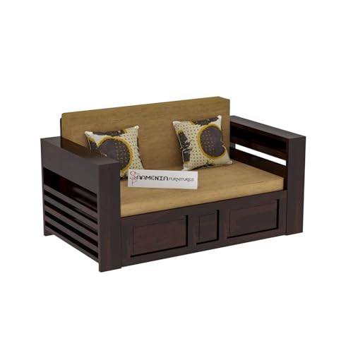 Image of Mamta Furniture Solid Wood Foster 2 Seater Sofa Cum Bed for Living Room | Two Seater Queen Size Sofa Bed for Home | Sofa Com Bed | Sheesham Wood Walnut