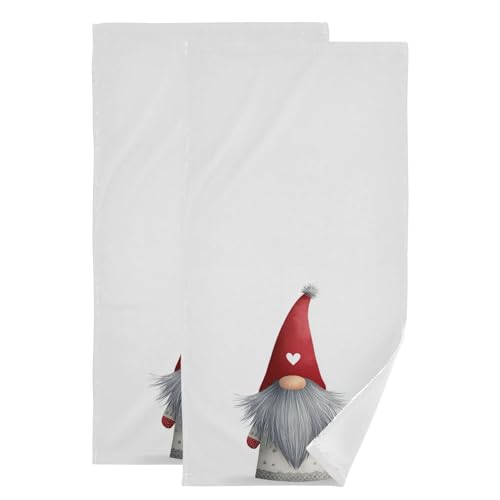 Vdsrup Christmas Gnome Elf Hand Bath Towels Winter Snowflakes Towel Set of 2 Small Bathroom Towels Soft Guest Face Towel Thin Kitchen Decorations Tea Dish Towels 14x28 in