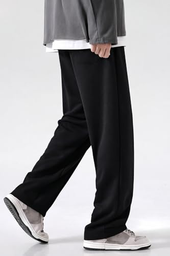 Image of CREVIO Men Wide Leg Loose Fit Trousers with Elastic Waist & Drawstring for Men - Korean Style Relaxed Straight Casual Pants, Comfortable Lounge Travel Streetwear Bottoms
