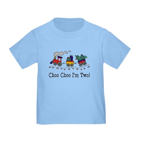 CafePress Choo Choo I'm 2 Toddler T Shirt Toddler Graphic Tee, 100% Cotton Baby Blue