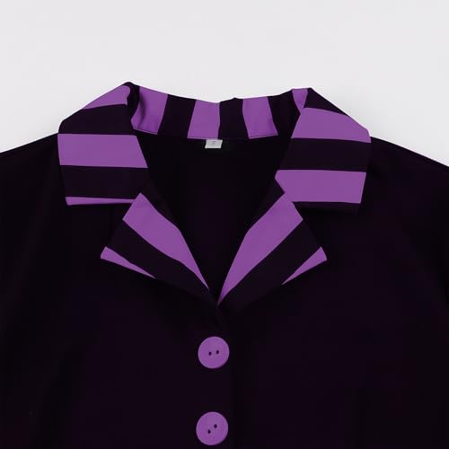 Image of ODIZLI Women's 1950s Retro Dress Short Sleeve Notched Lapel Polka Dot Stripe Swing Dress with Belt Cocktail Dress