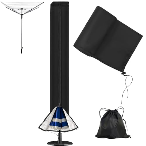 AUXHCYL Rotary Washing Line Cover - 420D Heavy Duty Rotary Airer Cover, Waterproof Whirligig Cover for Outside, Rotary Clothes Line Cover with Zips for Dryer Rotary Line(165x16x16cm)