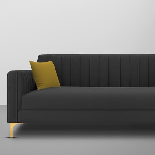 Image of Casaliving Fenton 3 Seater Sofa Set for Living Room (Black Colour) Premium Fabric Sofa