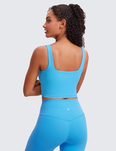 Image of CRZ YOGA Butterluxe Square Neck Crop Tank Top | Light Support, Removable Pads, Yoga, Extremely Soft, Wide Straps, Longline Sports Bras for Women