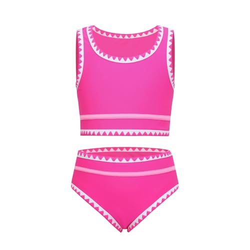 Image of Girls Bathing Suit Toddler Swimsuits 2 Piece Bikini Sets Round Neck Colorful Lace Teen Girls Swimwear 3-14T