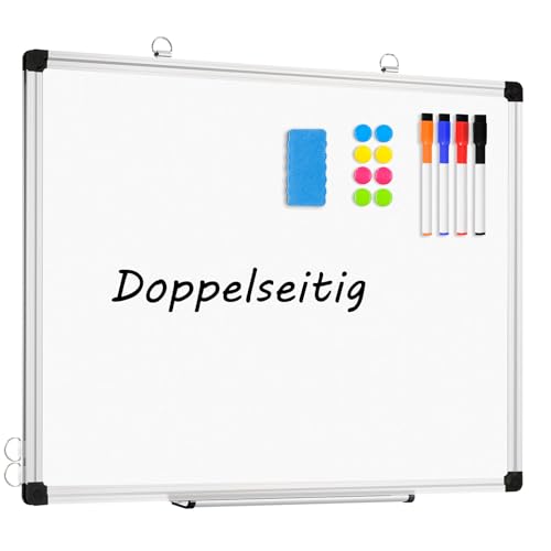 DOLLAR BOSS Magnetisches Whiteboard Doppelseitige Magnettafel 90 x 60 cm, Pinnwand Magnetische White Board Trocken Abwischbare Magnetwand Magnet Tafel für Küche, Büro und Schule