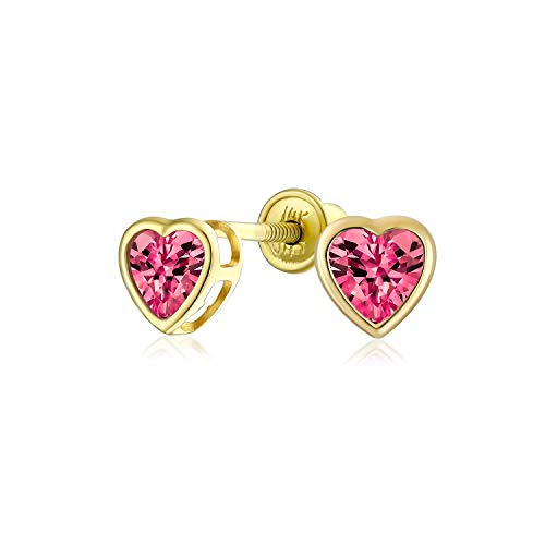 Boucles d'oreilles cœur or jaune 14K pour femme et enfant avec oxyde de zirconium