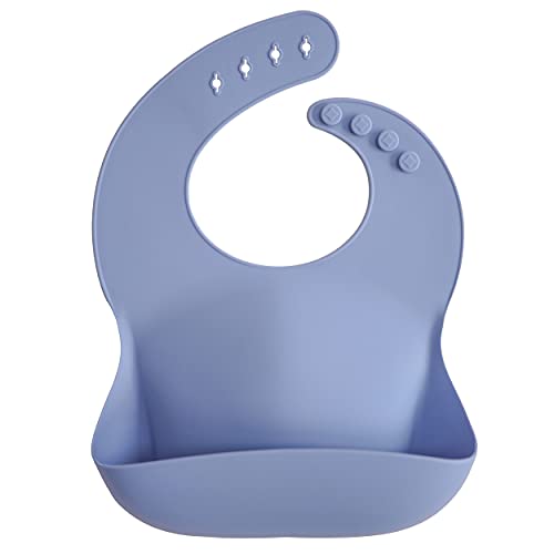Image of mushie Silicone Baby Bib | Adjustable Fit Waterproof Bibs (Powder Blue)
