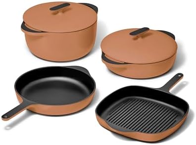 Caraway 8-Piece Enameled Cast Iron Set - 10.5” Skillet, Grill Pan, 3.5 qt Braiser Pan, 6.5 qt Dutch Oven with Lid and Organizers - Non-Toxic 3-Layer Enamel Coating - No Seasoning Required - Rust