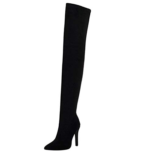 KOKOMOMO Womens Pointed Toe Stiletto Thigh High Heeled Over The Knee Stretch Boots