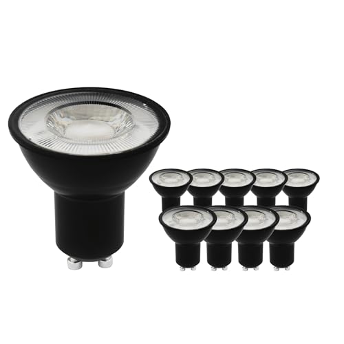 Ledvion - 10X Spot LED GU10 Regulable Negro, 3W, 2700K, 345 Lúmenes, SMD LED Chips, Vidrio Completo, Bajo Consumo