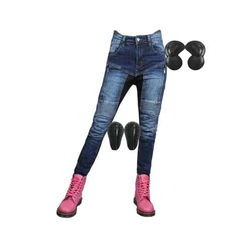 Jeans da Moto da Donna Fodera in Aramide, Resistente all'Usura Adatto per Gli Sport all'Aria Aperta E Il Ciclismo in Tutte Le Stagioni(Color:Blue A,Size:M)