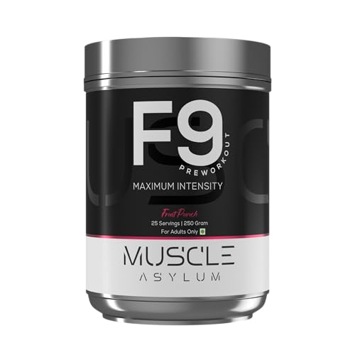 Image of Muscle Asylum F9 Pre Workout Powder - 200mg Caffeine | Beta Alanine, Citrulline, Arginine | Energy, Focus & Pump Support | For Adults (250g, Fruit Punch)