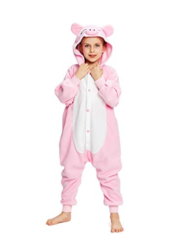 NEWCOSPLAY Unisex Children Pink Pig Pyjamas Halloween Costume (4-Height 38-40")