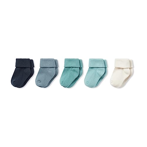 MORI Unisex Ribbed Socks Blue Organic Cotton Pack of 5 Elasticated Breathable Lightweight for Infants 0-6 Months Durable Comfortable Design Ideal for Everyday Wear or Gifting