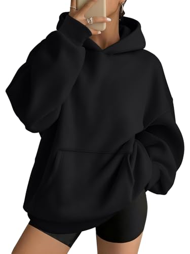 AUTOMET Womens Oversized Hoodies Trendy Pullover Sweatshirts Black M