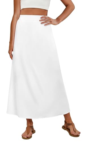 OFEEFAN White Long Maxi Skirts for Women Flowy Skirt Spring Summer Dresses Casual Loose Clothes Beach Vacation Outfits M
