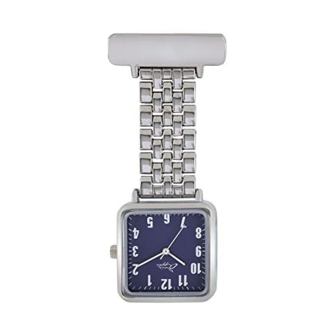 Annie Apple Navy Blue/Silver Square Chain Link Bracelet Mesh Nurses Nurse Hairdresser Beautician Pocket Fob Watch Cover