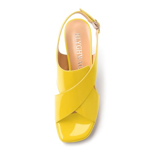 Women's Platform Sandals, Slingback Open Toe Buckle Heels for Women, Fashion Solid Patent High Heel Shoes 3.35 inch3