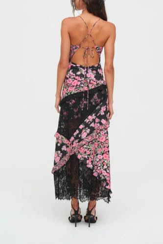 Image of SOOKABEILA Women Y2k Boho Maxi Dress Floral Lace Sheer Tiered Flowy Cami Long Dress 2025 Summer Smocked Beach Sundress