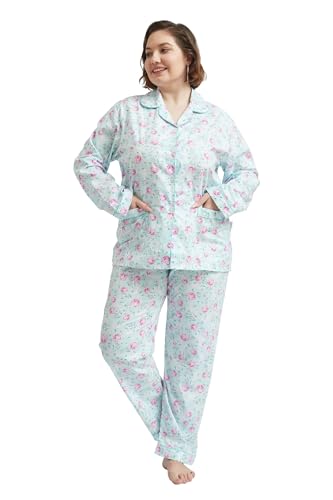 Image of GLOBAL Women Cotton Pajamas Long Sleeve PJs Button Down Sleepwear S-3XL