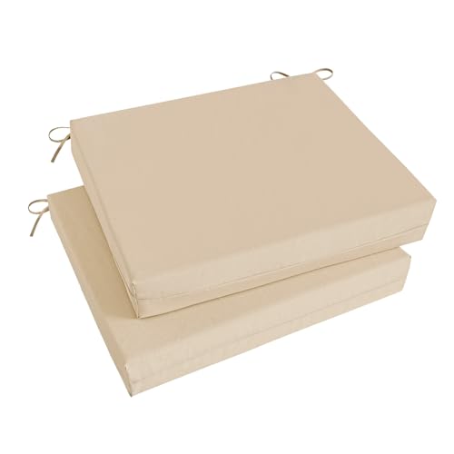 Image of Basic Beyond Outdoor Chair Cushions Set of 2, Square Corner Outdoor Cushions for Patio Furniture, Water Resistant Patio Chair Cushions with 2 Ties, 18.5x16x3, Beige