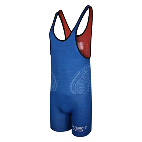 Exxact Sports "Reversible Single Ply Home And Away Wrestling Singlets | 4 Way Stretch | Wrestling | Running | Gymnastic | Power Lifting | Weight Lifting | Mma (Red / Royal Blue, Youth Large) #TOP4