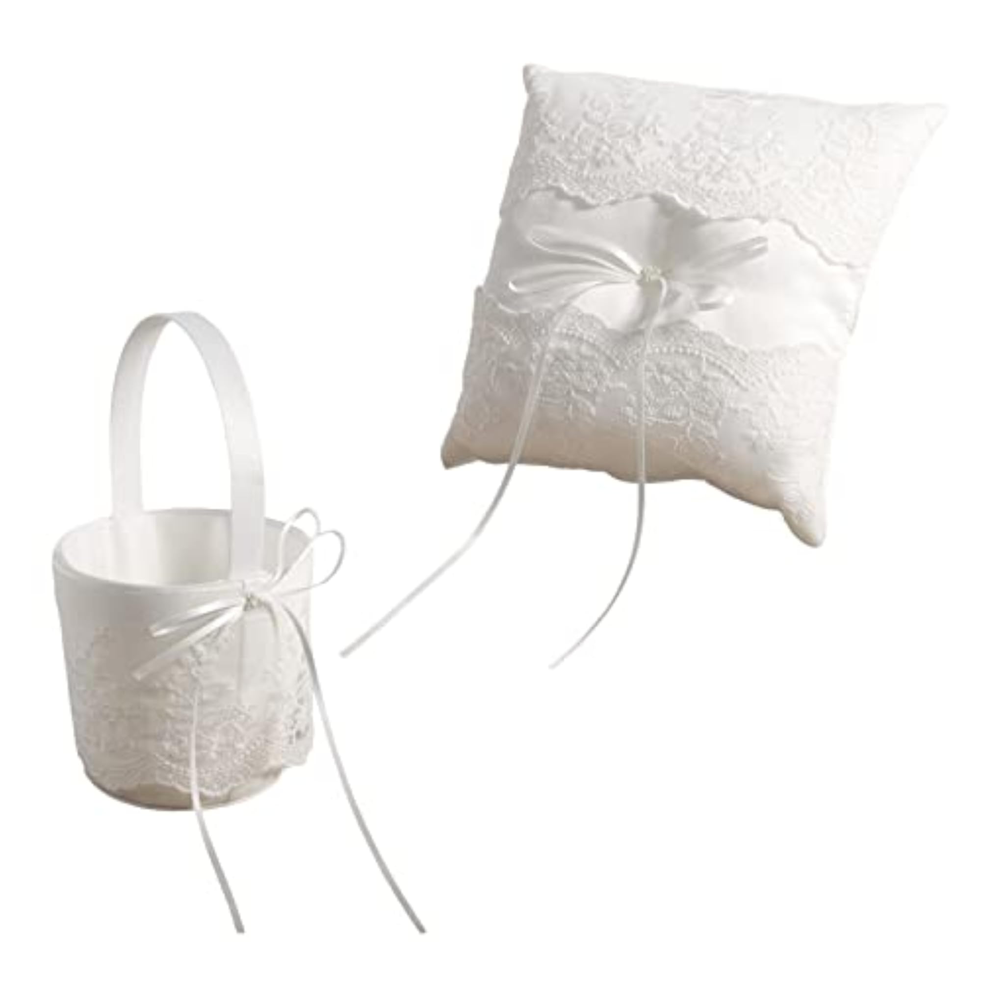 Wedding Ring Pillow Basket, White Romantic Design