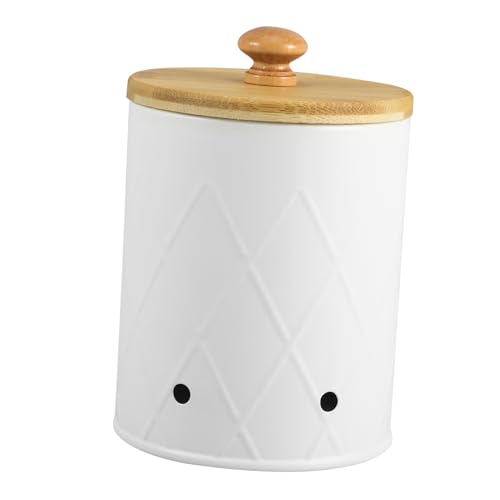 Cabilock Wooden Potato Storage Barrel Ventilated Lid Onion and Garlic Keeper Metal Round for Storage