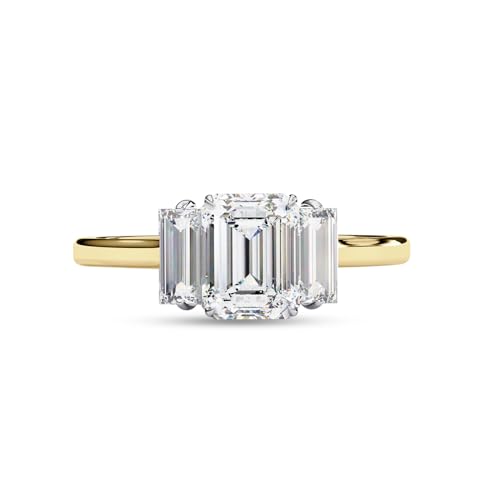 Three Stone Engagement Ring Foe Women, Center 7x5mm Emerald Cut Lab Created Moissanite Promise Rings in 10K / 14K Solid Gold or 925 Sterling Silver Jewelry Gift for Her2
