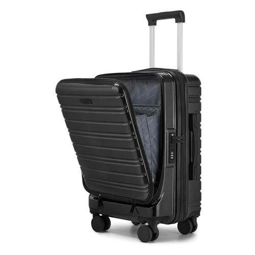 LARVENDER Carry On Luggage 22x14x9 Airline Approved, 20 Inch Expandable PC+ABS Hardside Carry On Luggage with Front Pocket Spinner Wheels TSA Lock for Women Men (Black)