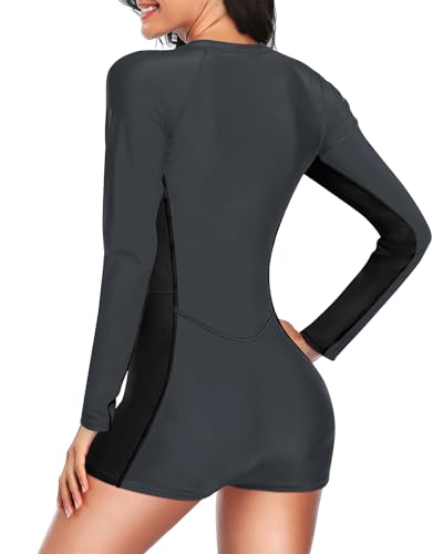 Image of Daci Women Long Sleeve Rash Guard One Piece Boyleg Swimsuit Zipper Surfing Bathing Suit UPF 50+