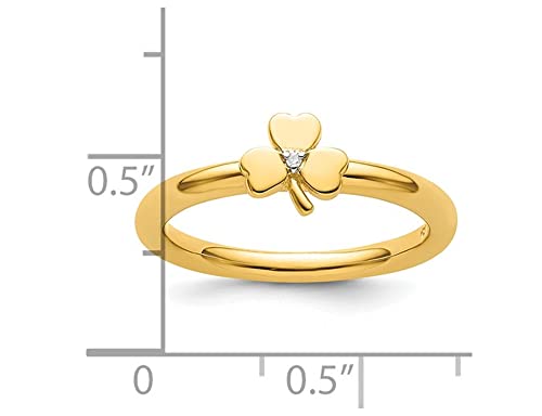 Yellow Plated Sterling Silver Clover Ring with Accent Diamond2