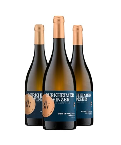 Burkheimer Winzer Weißwein Tasting Set – Grauburgunder, Weißburgunder & Muskateller trocken, Spätlese Wein-Paket – ausdrucksstark & goldprämiert – Genuss-Kollektion – vom Kaiserstuhl (3 x 0,75l)