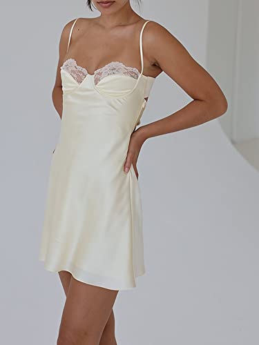 Image of Women's V Neck Adjustable Spaghetti Straps Sleeveless Sexy Backless Dress Y2k Lace Dresses Party Clubwear