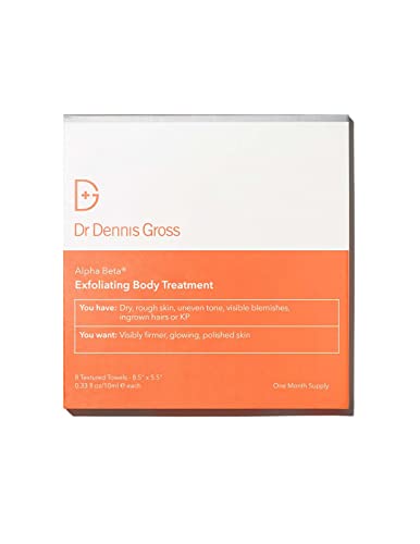 Dr Dennis Gross Alpha Beta Exfoliating Body Treatment | Multi-Tasking Powered by AHA/BHAs for Smooth, Hydrated Skin While Improving Ingrown Hairs, Keratosis Pilaris, and Blemishes | 8 Textured Towels