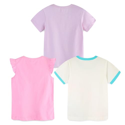 Image of Toddler Girls Short Sleeve Cotton Graphic T-Shirt Tops Casual Clothes 3 Pack Size 2-7Y