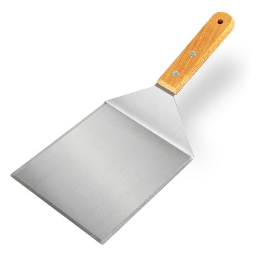 Espátula para parrilla de acero inoxidable, espátula grande para hamburguesas, espátula extra ancha con bordes biselados, accesorios de parrilla extra grandes para asar barbacoa parrilla plana