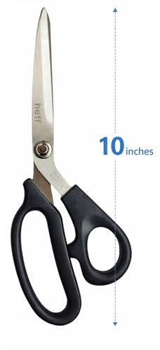 Image of Heff Tailor Fabric Scissors, Black Handle, Stainless Steel Blades, Professional Cloth Cutting Tool