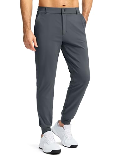 Men's Stretch Golf Joggers with 3 Pockets Slim Fit Sweatpants Work Dress Casual Pants for Men with Belt Loops(C Oil Grey,M)