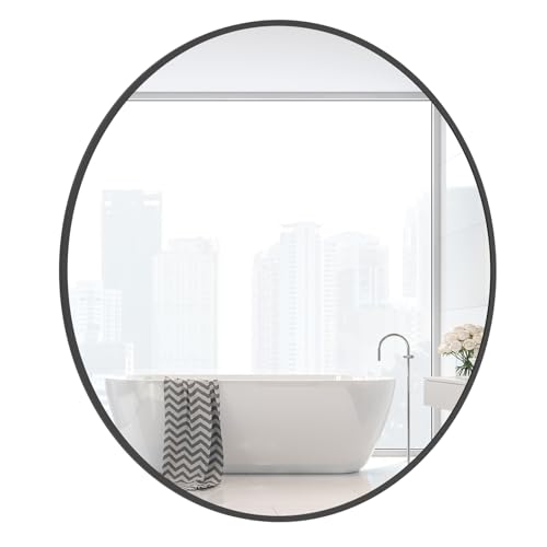 Image of WallBeyond Black Round Wall Mirror - 24 inch Circle Mirror for Bathroom, Vanity, Living Room, Entryway Home Decor