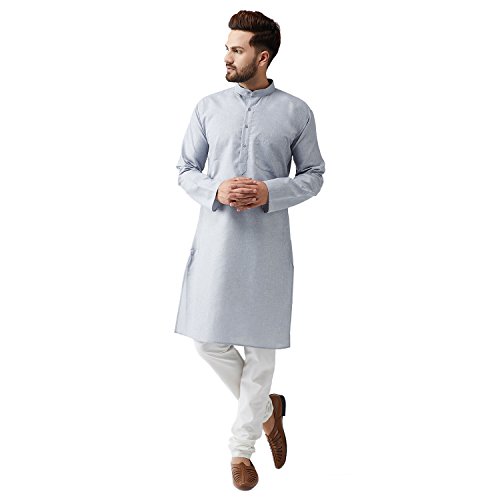 Image of SOJANYA (Since 1958, Men's Silk Blend Grey Kurta Pyjama & Silk Blend Jacket Combo