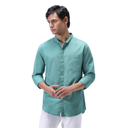 Image of Urbano Fashion Men's Cotton Full Sleeve Regular Fit Casual Solid Shirt with Band Collar