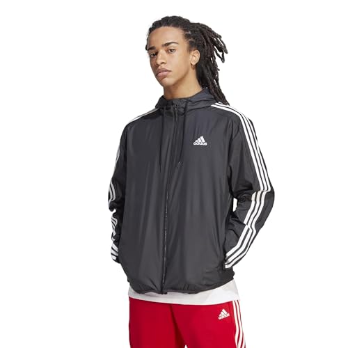 adidas Men's Essentials Woven 3-Stripes Windbreaker, Black, Medium