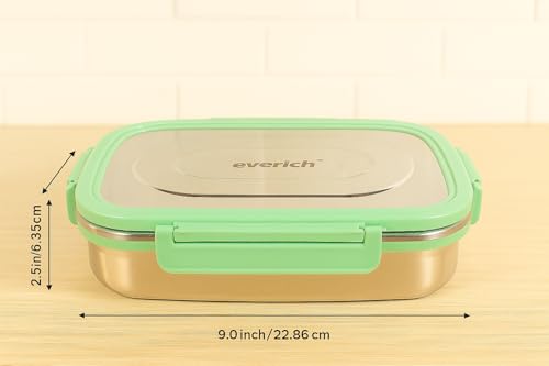 Image of Stainless Steel Lunch Box 1100ml | 4-Side Clip Lock | 100% Leakproof & Airtight Tiffin Box | Steel Lunch Box for Office & Kids | Green