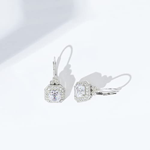 Amazon Collection Platinum-Plated Sterling Silver Infinite Elements Cubic Zirconia Asscher-Cut Antique Drop Earrings #TOP2