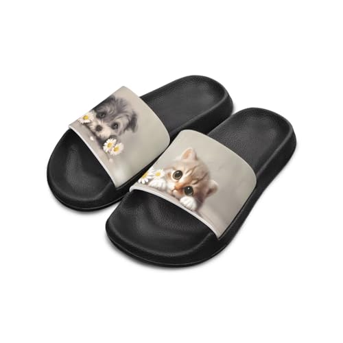 Kids Non-Slip House Slippers Breathable Comfort Beach Walking Sandals for Summer Size Little Kids 11-13 Big Kids 1-3 Black Sole